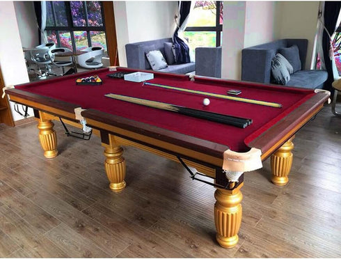 Aymzbd 9ft 2.8x1.5m Worsted Billiard Pool Table Cloth Pool Table W/Cushion Rail, Red