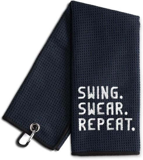 Swing Swear Repeat Embroidered Golf Towel, Funny Golf Towel for Golf Bag, Birthday Retirement Gift