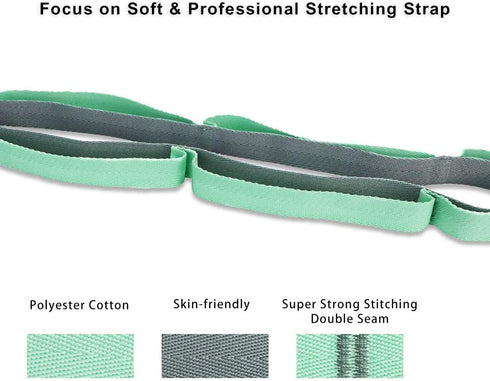 Premium Durable Cotton Stretch Strap with 10 or 12 Loops - Non-Elastic Yoga Strap for Stretching, Multi-Loop Fitness