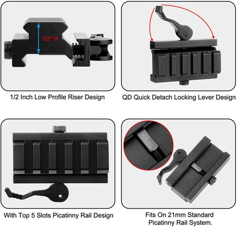 Picatinny Riser Mount, Low Profile Rail Riser Mounts Adaptor with QD Lever Lock Quick Release