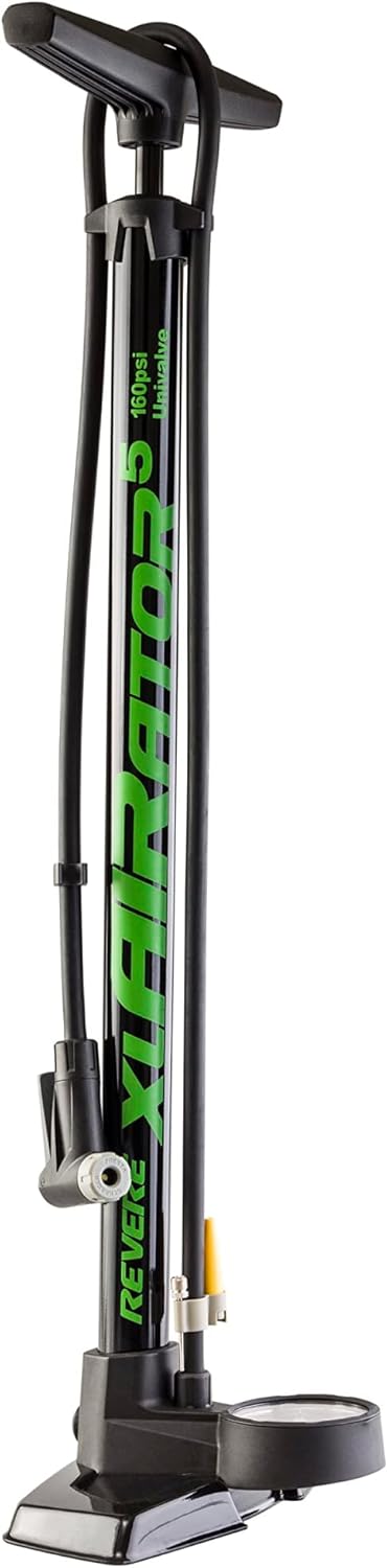 REVERE XLAIRATOR 5 Bike Floor Pump: 160 PSI, Fits Presta & Schrader Valve, Large Gauge, Extended Reach Hose for Bikes &