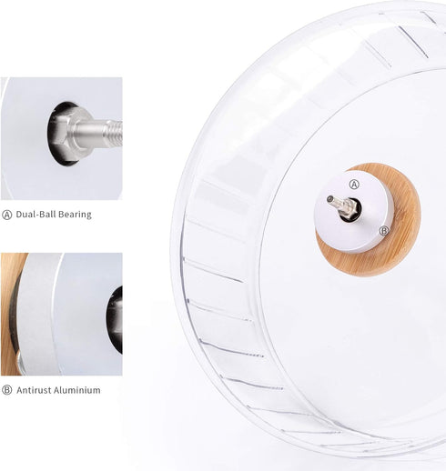 Niteangel Super-Silent Hamster Exercise Wheel, Quiet Spinner with Adjustable Stand for Small Animals (S, Transparent)