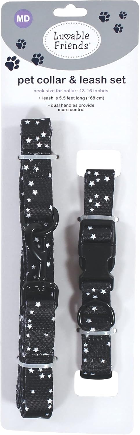 Luvable Friends Unisex Pet Collar and Leash Set, Constellation Design, Medium Size