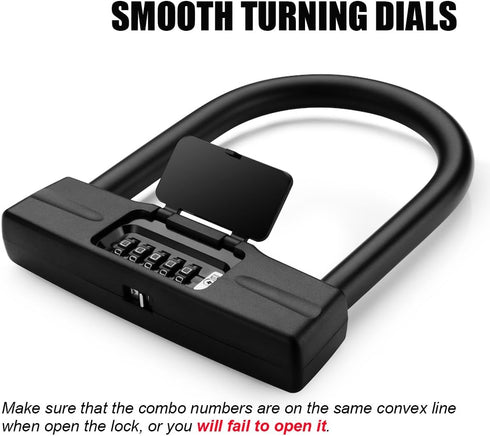 USHAKE Heavy Duty U Lock for Bicycles, Motorcycles, Combination Lock, Anti Theft (Black 14mm Chackle)