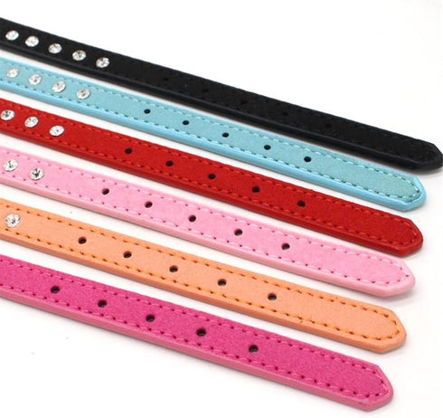 Dogs Kingdom 10"-16.5" Total Length Suede Skin Jeweled Rhinestones Pet Dog Collar Red