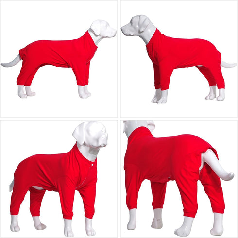 Lovelonglong Four Feet Dog Pajamas, Lightweight Pure Cotton Dog Jumpsuits, Stylish PJS for Large Medium Small Dogs, Red