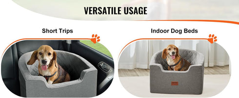 VEVOR Dog Car Seat - Waterproof Booster Seat with Storage Pocket, Clip-On Safety Leash, Gray