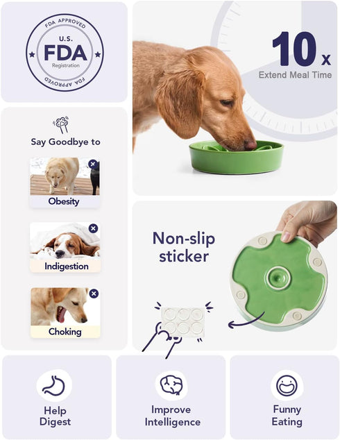 LE TAUCI Ceramic Slow Feeder Dog Bowls for Small Breed, 0.6 Cups Dog Food Dish for Fast Eaters, Green
