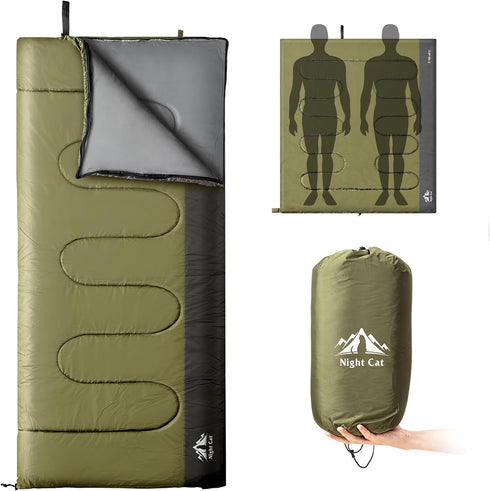 Night Cat Camping Sleeping Bag for Adults - 3 Seasons Portable Lightweight Backpacking Hiking Traveling Indoor Outdoor,