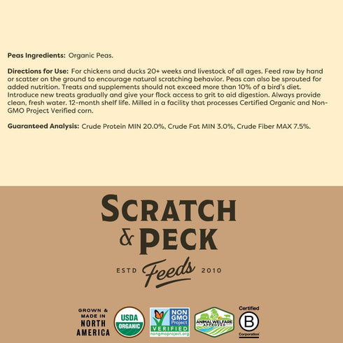 10 lbs 20% Scratch and Peck Whole Peas Chicken, Duck and Livestock Supplemental Grain - Bag - Protein, Certified