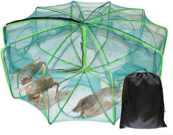 10Hole Foldable Fishing Bait Trap, 32 x 10 in Portable Fishing Net