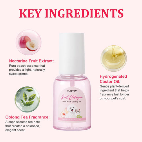 2.37 oz Premium Dog Cologne, White Peach & Oolong Tea Dog Perfume, Long-Lasting Deodorant Spray for Smelly Dogs
