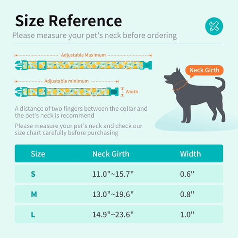 Adjustable Lightweight Cute Dog Collar for Girl Female Boy Dogs, Soft Summer Collar with Lemon Design for Small Medium