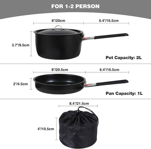 REDCAMP Camping Cookware Mess Kit, Lightweight Non-Stick Cooking Pot and Frying Pan with Mesh Bag