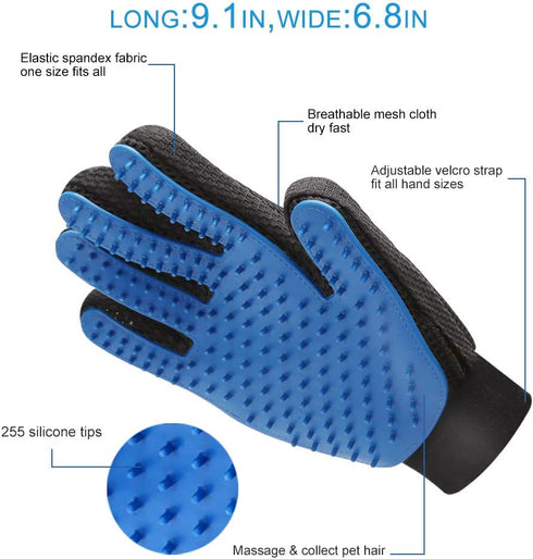 2PCS Pet Grooming Glove, Dog Brush Glove, Gentle Deshedding Brush Glove,Mess-Free Grooming Efficient Pets Hair Remover Mittens Washing Gloves for Short and Long Hair Dogs & Horses & Cats (Blue)