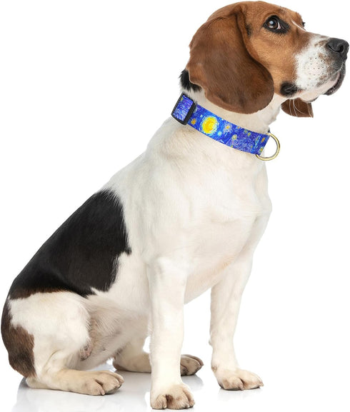 Dog Collar, Adjustable Dog Collars for Medium Dogs, Cute Puppy Collar for Boy and Girl Dogs, Soft Nylon Pet Collar with Quick Release Buckle for Walking Running,Van Gogh Starry Night Dog Collar