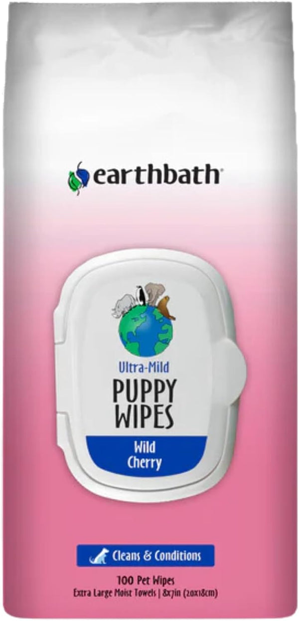 earthbath Ultra-Mild Wild Cherry Puppy Wipes - 100 Count (1 Pack) - Best Pet Wipes for Dogs & Puppies, Made in USA,