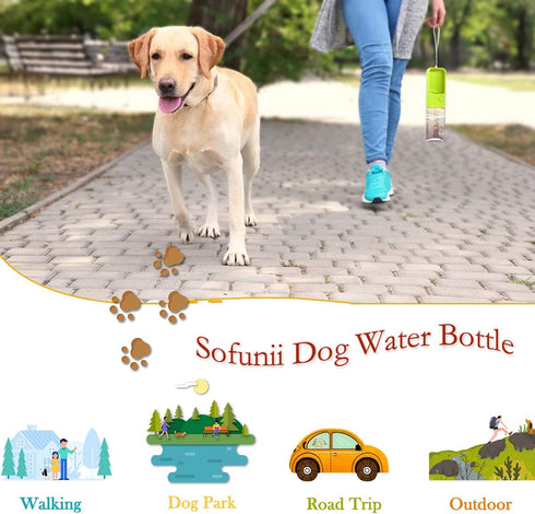 Sofunii Dog Water Bottle for Walking, Portable Pet Travel Drink Cup, 15oz Capacity, Leak Proof & BPA-Free (Green)
