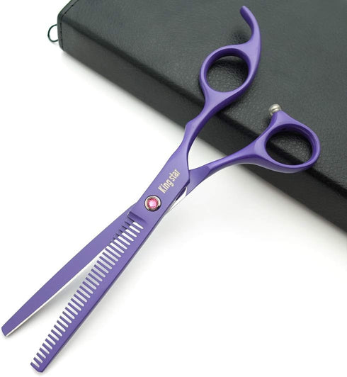 KINGSTAR 7.0in. Set,Straight Set Comb,case,A429 Matt Purple Professional Pet Grooming Scissors & Thinning & Curved