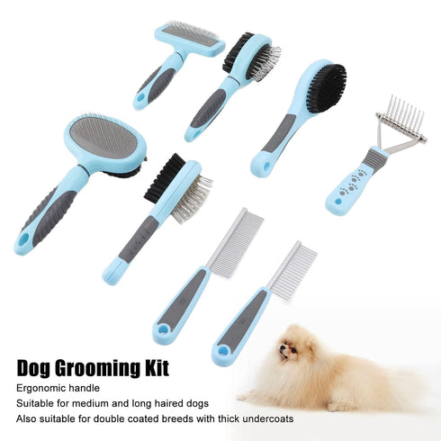 Dog Brush Comb Set - 8 in 1 Multifunction Deshedding and Dematting Comb Kit for Cats and Dogs