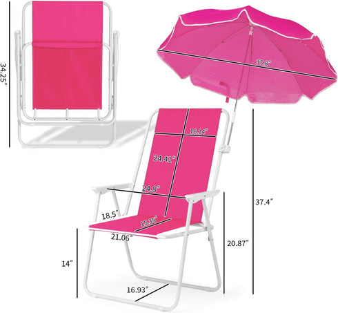 1 Pack 220lbs,Pink Heavy Duty Steel Beach Chair,Beach Chair with Umbrella,Outdoor Folding Chair High Strength Cleanable