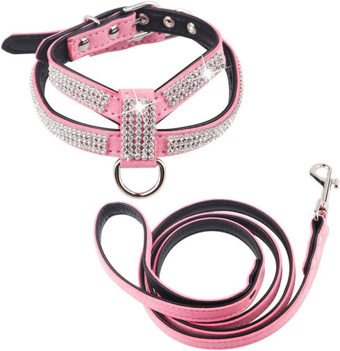 Dogs Kingdom Full Rhinestone Crystal Pet Dog Harness Leash Set - Customized Rhinestone Puppy Small Dog Chihuahua