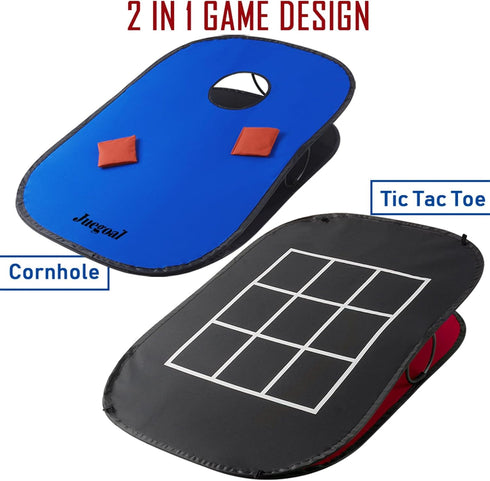 3x2ft Set 2 10 Juegoal Collapsible Portable Cornhole Game with Cornhole Boards, Bean Bags, Carrying Bag, and Tic Tac
