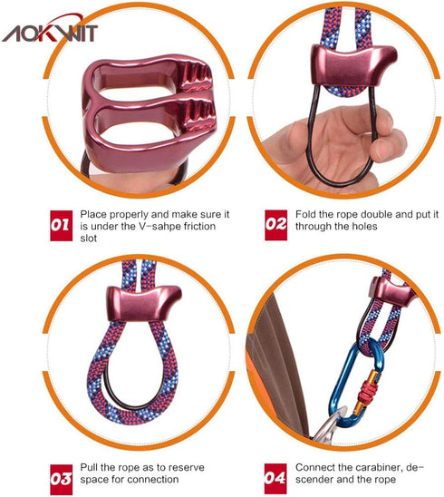 Professional 25KN Rappel ATC Belay Device, Aluminum V-grooved Rock Climbing Safety Equipment