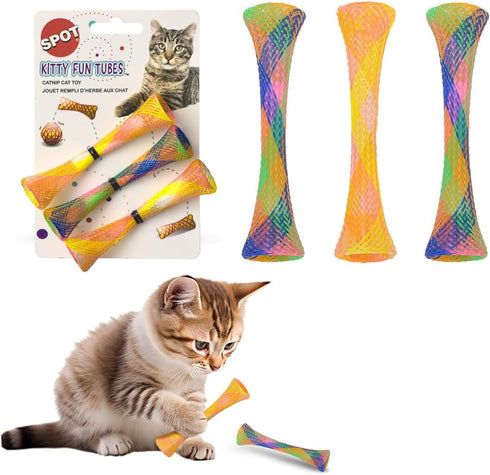 SPOT Kitty Fun Tubes Cat Toy | Interactive Bouncy Toy with Catnip for Cats and Kittens | 3 Pieces