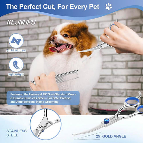 KEJNHPU 6.8 Inches, Professional Dog Grooming Kit Curved Dog Grooming Scissors with Safety Round Tips, Dog Scissors