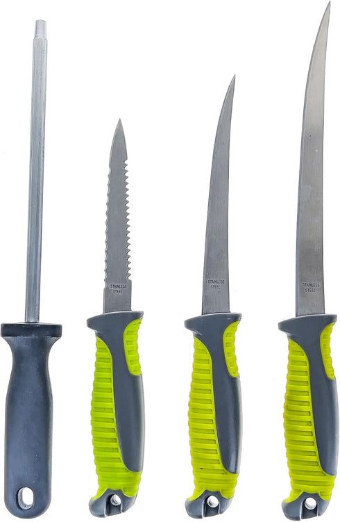 SE 5-Piece Fish Fillet Set, Includes Knife Sharpener and Carrying Case, Ideal for Cleaning, Cutting, Trimming Fish