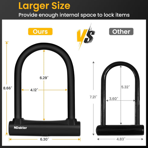 NDakter Heavy Duty Motorcycle U Lock with 4FT Chain, 15mm Shackle, Anti Theft Electric Bicycle Lock, 3 Keys