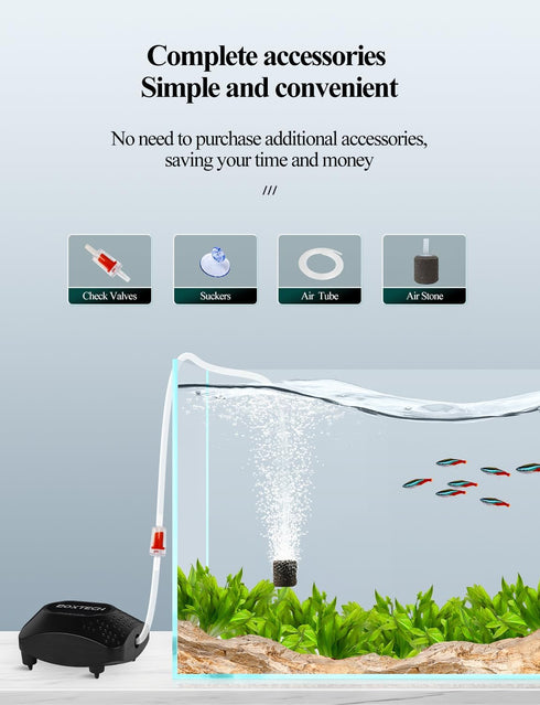 UPETTOOLS Aquarium Air Pump for Fish Tank, Ultra Quiet Fish Oxygen Pump with Air Tubing, Bubble Stone, and Check Valve