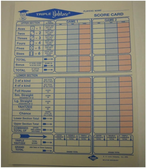 General Foam Plastics 50 Triple Yahtzee Score Sheets Cards