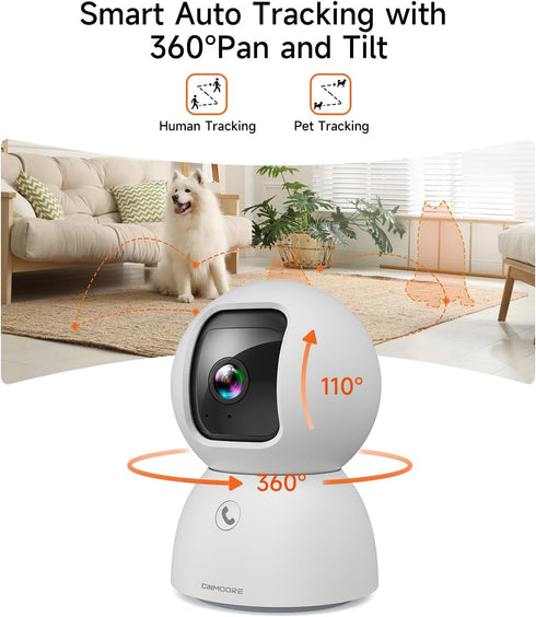 CINMOORE 2 Pack 5G 3K 5MP 2-Way 2.4G/5G Pet Camera Indoor with Phone App, Cat Dog Camera with Speaker, Cameras for Home