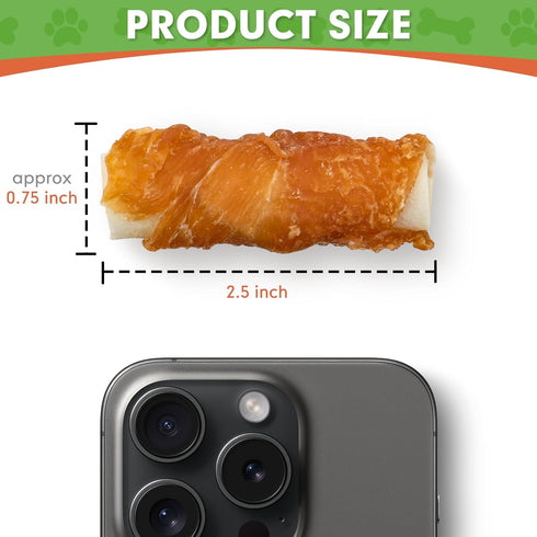 MON2SUN 2.5 Inch 21.2 oz (32 Count Pack 1) Dog Treats, Chicken Wrapped Rawhide Rolls, Teeth Cleaning Chews with High