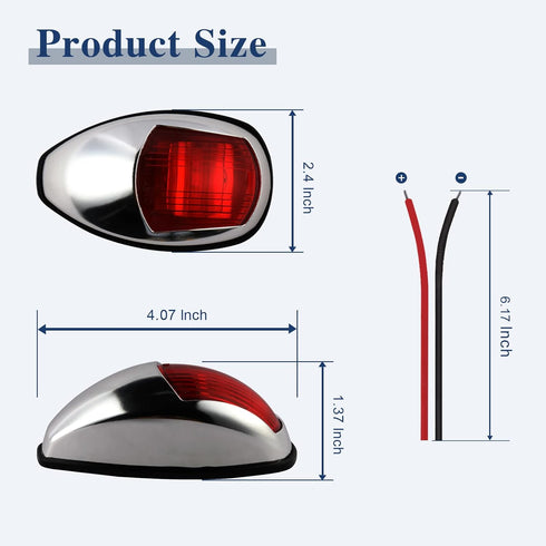 2 10-30 1 Pontoon Navigation Lights Red and Green Bow Light LED Marine USCG NM Waterproof Volt Pair For Boat (Vacuum