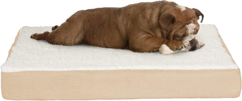 PETMAKER Orthopedic Dog Bed - 30x20.5 Memory Foam Crate Mat with Machine Washable Sherpa Cover, Tan