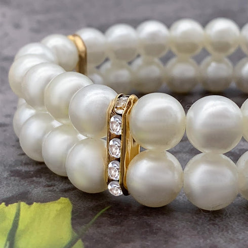 PET SHOW Dog Necklace, Two Rows Elastic Faux Pearl with Rhinestone, Pet Cat Puppy Small Dogs Jewelry Grooming