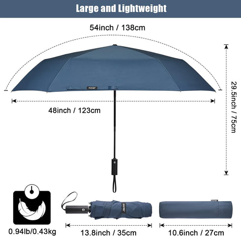 G4Free 54 Inch Large Golf Umbrella, Automatic Square 3 Folding Windproof Compact Travel Rain Umbrella