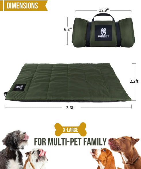 OneTigris Large Dog Bed, Washable Mattress with Anti-Slip Cushion, 3.6ft by 2.2ft Water-Resistant Pet Bed, Green