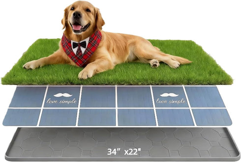 Large Dog Grass Pad with Tray, 34x22 Inch Puppy Potty Training System
