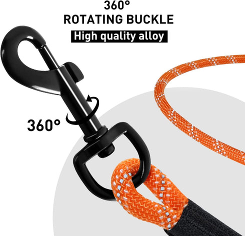 Long Dog Leash 30FT, Reflective Heavy Duty Lead Rope with Soft Padded Handle, Bright Orange for Small to Large Dogs
