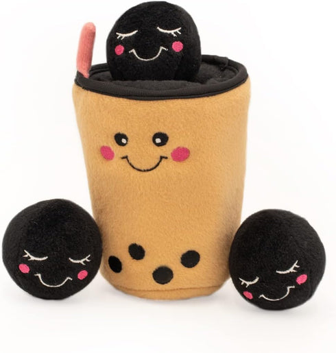 ZippyPaws Burrow Food Buddies Boba Milk Tea - Colorful Interactive Dog Toys for Small & Medium Dogs, Plush Puzzles