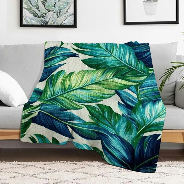 PALNKART Tropical Leaf Lightweight Flannel Blanket for Sofa Bed Travel Camping Chair, Soft