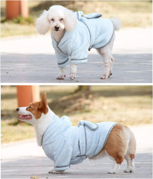 Dog Bathrobe, Microfiber Fast Drying Absorbent Hooded Bath Towel White for Puppy Small Medium Large Dog Cat (L