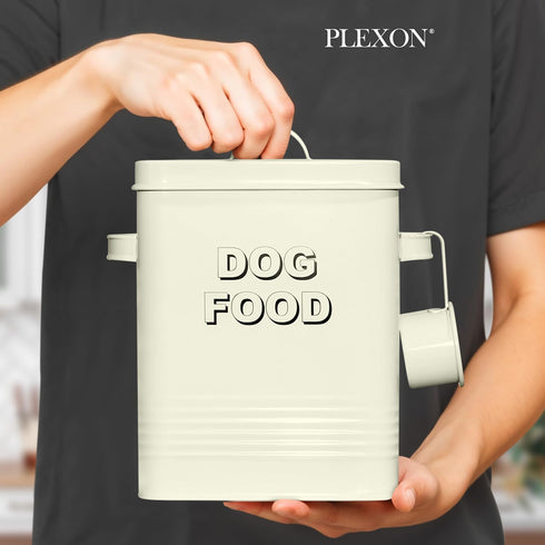 Plexon 1.5 7 lbs, Metal Dog Food Storage Container with Scoop - Small Dog Food Container Holder Treat Jar Bin with Lid