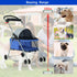 4 Pet Stroller Wheels Posh Folding Waterproof Portable Travel Cat Dog Stroller with Cup Holder,Blue