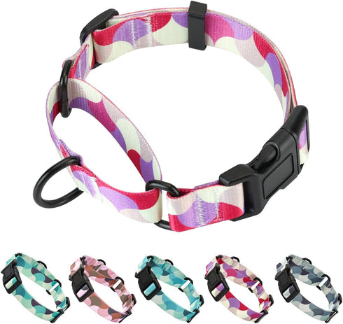 Martingale Dog Collars, Adjustable Soft Nylon Slip Collar with Quick Release Buckle, No Pull Training Collar for Dogs