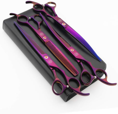 Moontay Professional 8.0" Dog Grooming Scissors Set - 4-pieces Straight, Upward Curved, Downward Curved,